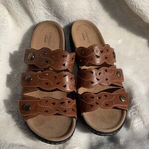Clarks Tan Leather Cut-Out Sandals